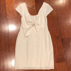 White linen tie front dress